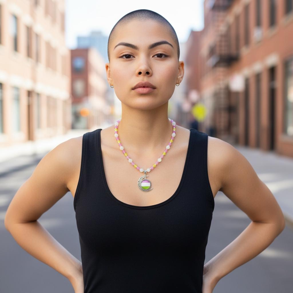 Gender Queer Pride Necklace - LGBTQIA+ Jade Handmade Beaded Necklace - Statement Piece