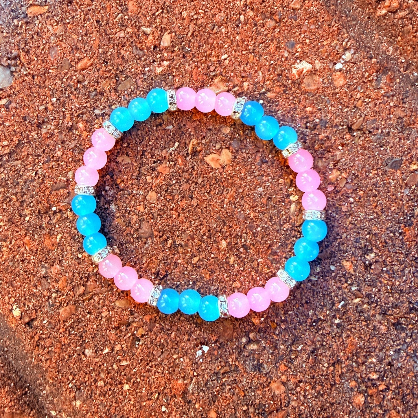 Transgender Pride Glass Beaded Stretch Bracelet – Sparkling Rhinestone Accents
