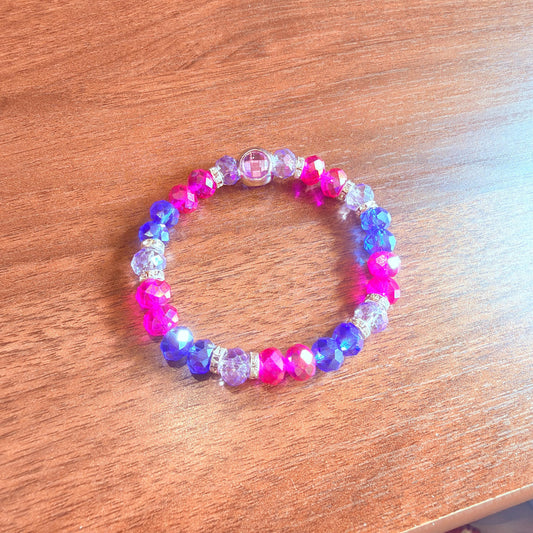 Bisexual Pride Piece - Glass Faceted Beaded Stretch Bracelet LGBTQIA+