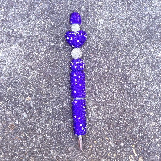 Deep Blue Rhinestone Bling Beaded Pen - Glam Stationery