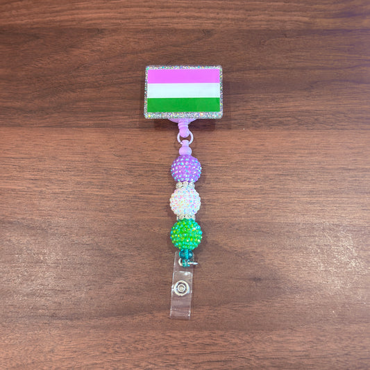 Genderqueer Pride Acrylic Beaded Badge Reel - LGBT Interchangeable ID Clip