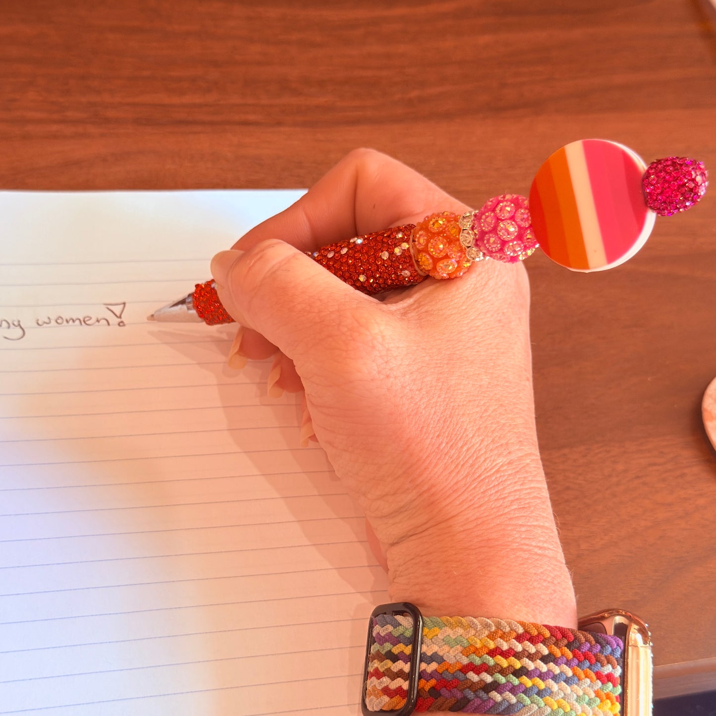 Lesbian Pride Rhinestone Beaded Pen | Super Sparkly Retractable Pen