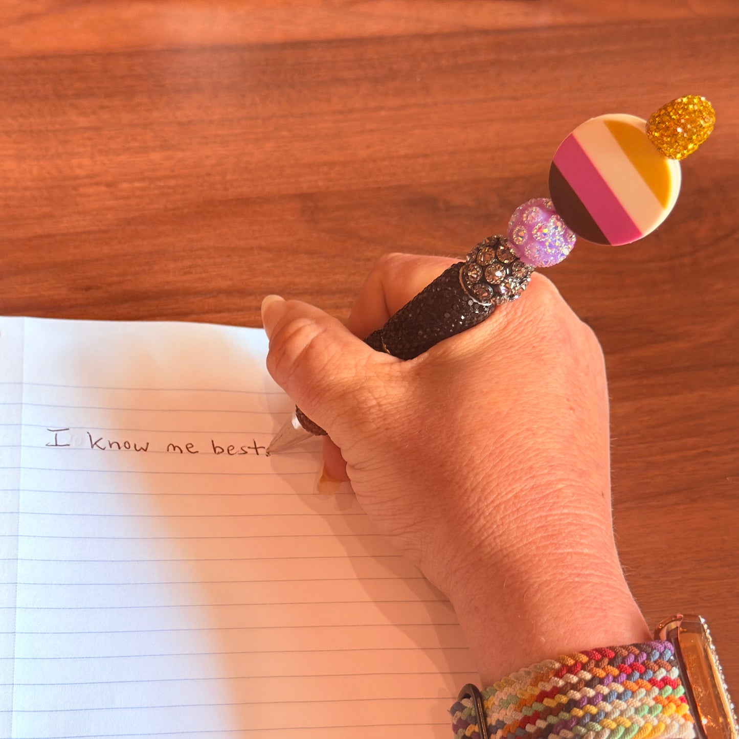 Nonbinary Pride Rhinestone Beaded Pen | Super Sparkly Retractable Pen