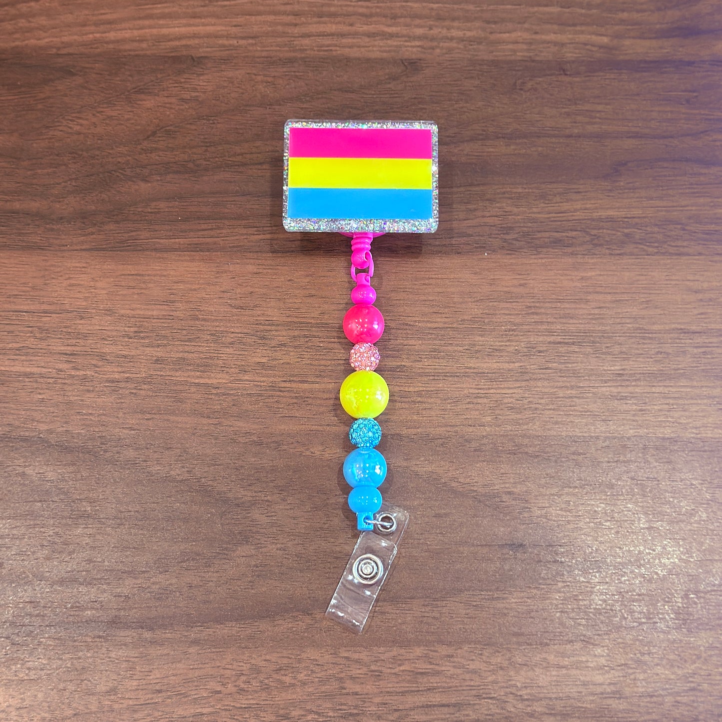 Pansexual Pride Acrylic Beaded Badge Reel - LGBT Interchangeable ID Clip