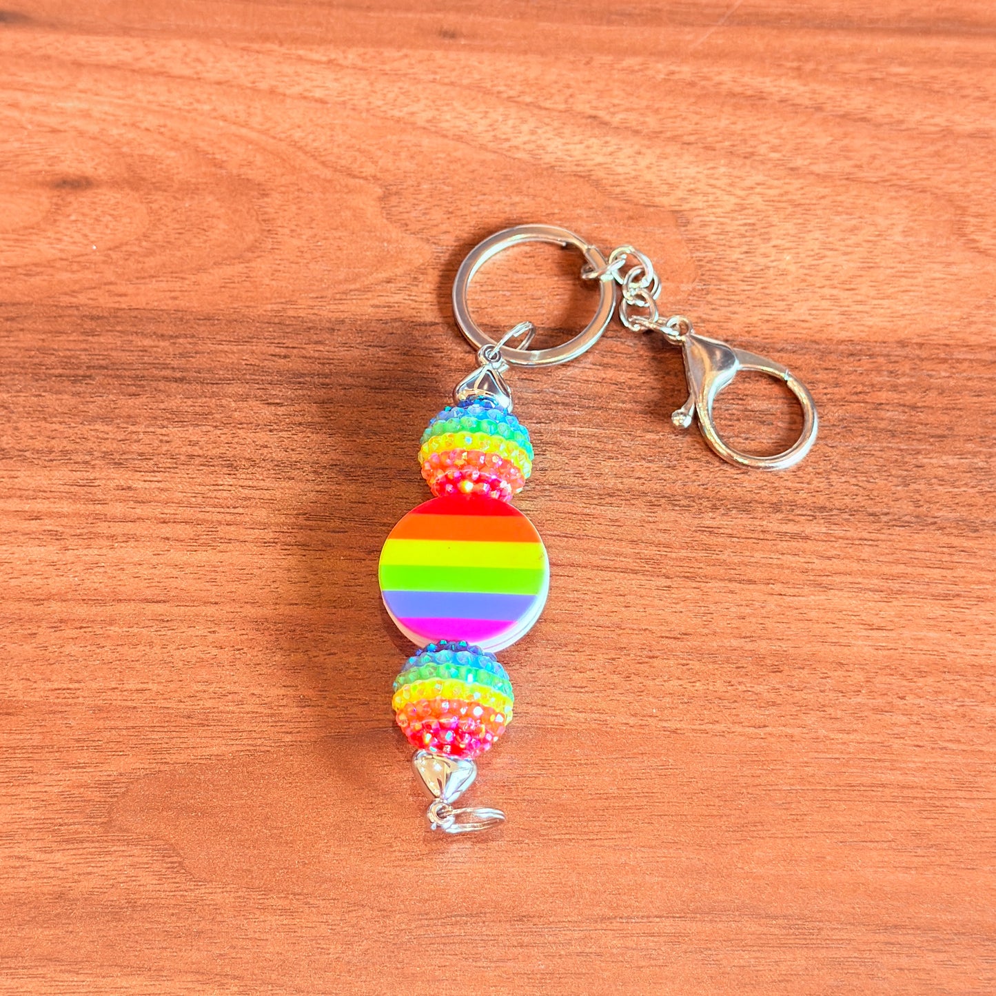 Rainbow Pride Acrylic Rhinestone Beaded Keychain