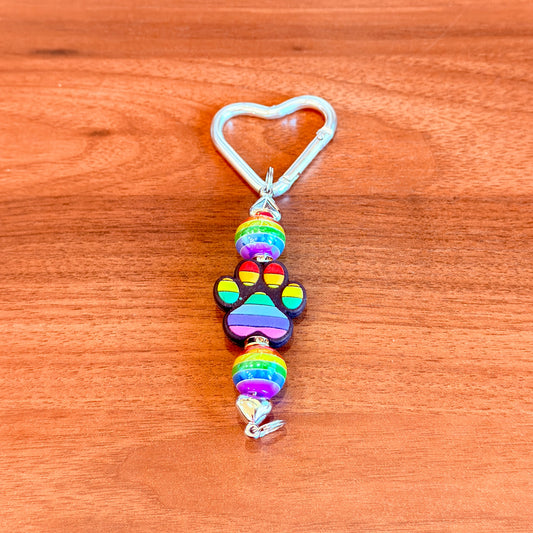 Rainbow Paw Beaded Keychain