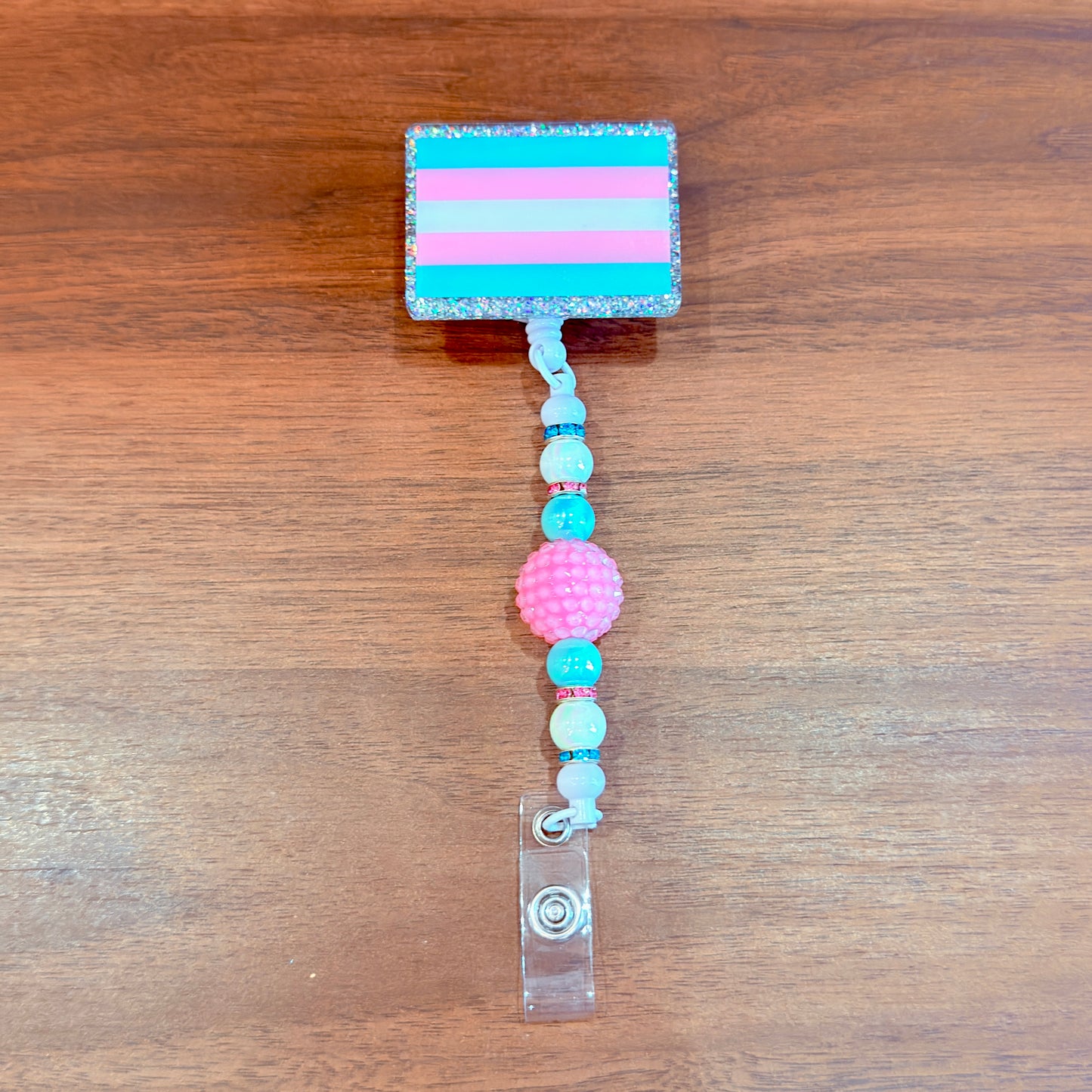 Transgender Pride Acrylic Beaded Badge Reel - LGBT Interchangeable ID Clip
