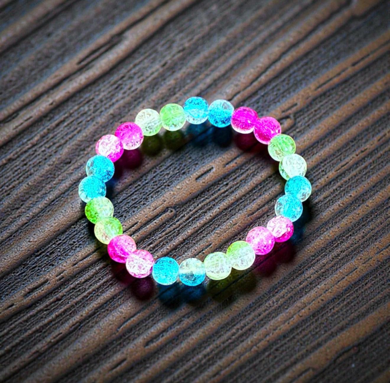 Polysexual Pride Bracelet - Glass Bead Stretch Cord LGBTQIA+ Statement Piece