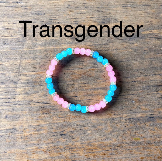 Transgender Pride Glass Beaded Stretch Bracelet – Sparkling Rhinestone Accents