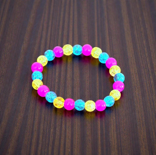Pansexual Pride Beaded Bracelet – LGBTQIA+ Handmade Crackle Glass Jewelry