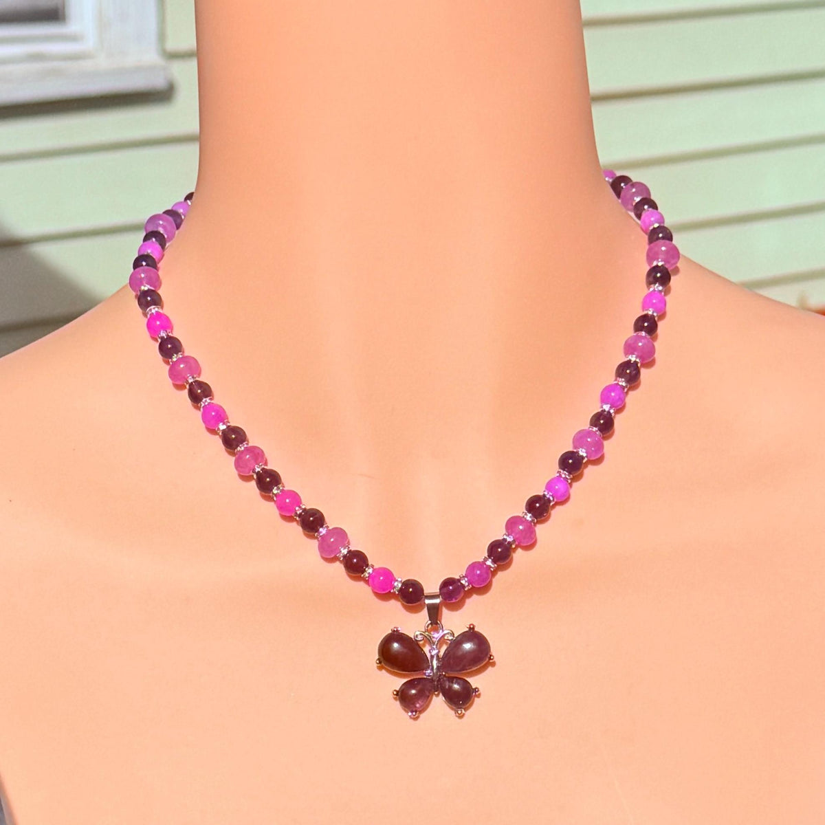 Amethyst Butterfly Pendant Necklace – Purple Gemstone Beaded Necklace