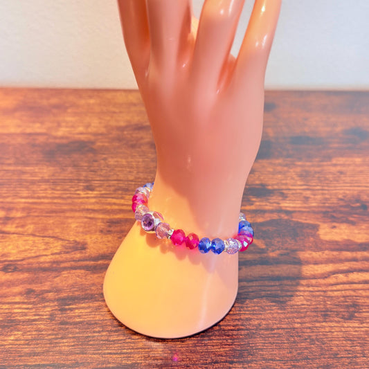 Bisexual Pride Piece - Glass Faceted Beaded Stretch Bracelet LGBTQIA+