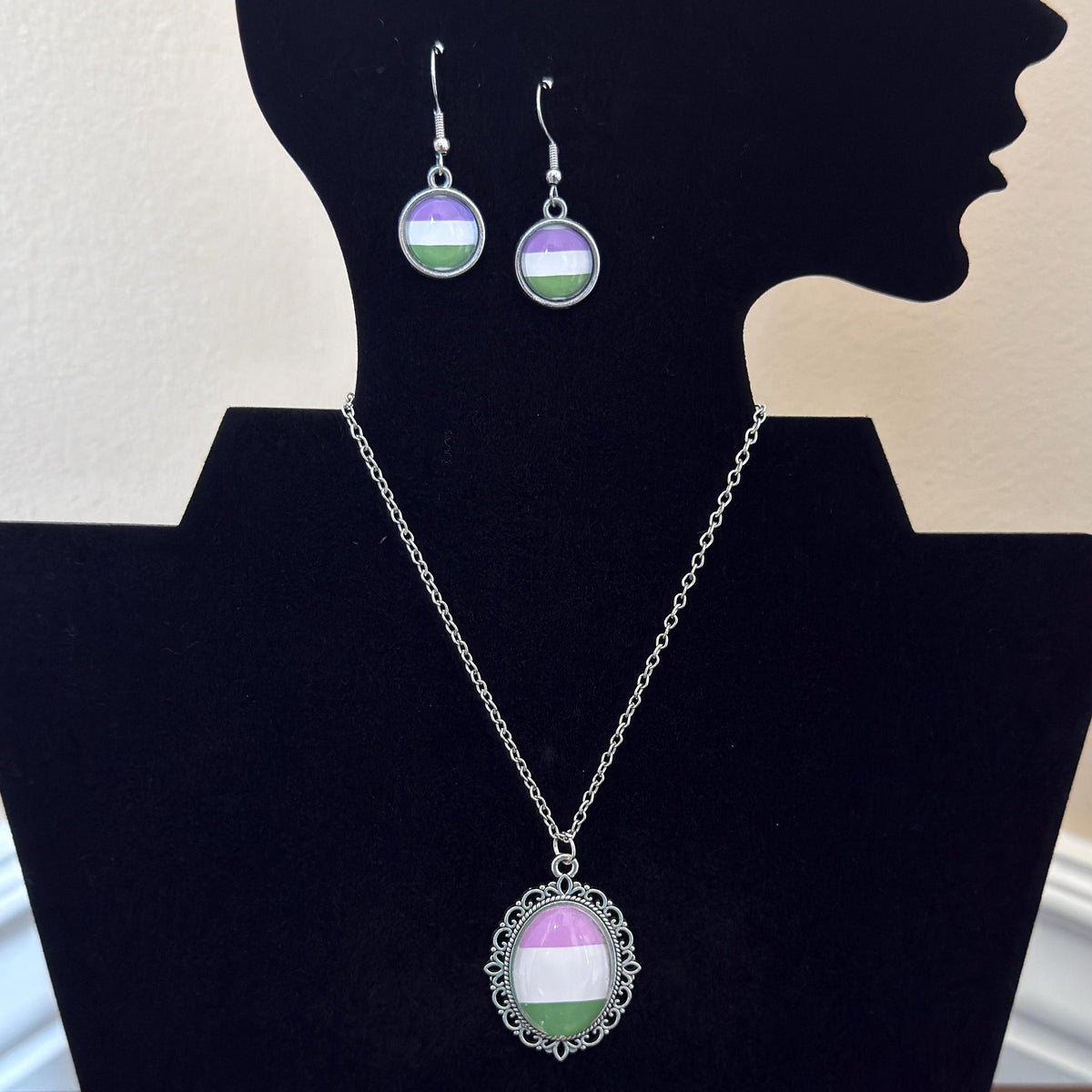 Genderqueer Pride LGBTQ Necklace and Earring Set