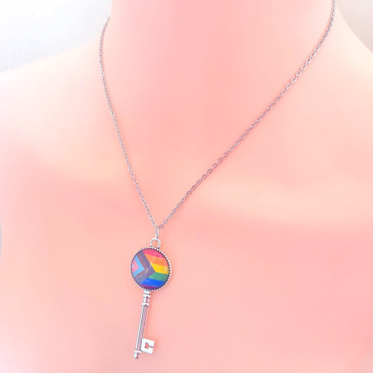 Rainbow Progress Pride Key LGBTQIA Pendant Necklace