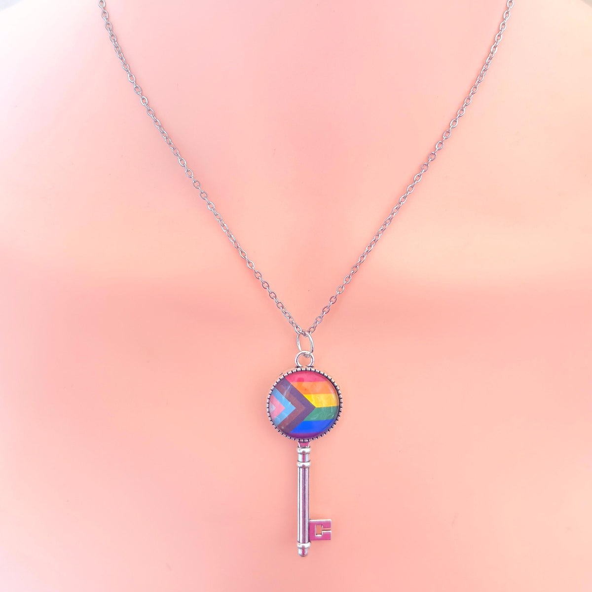 Rainbow Progress Pride Key LGBTQIA Pendant Necklace