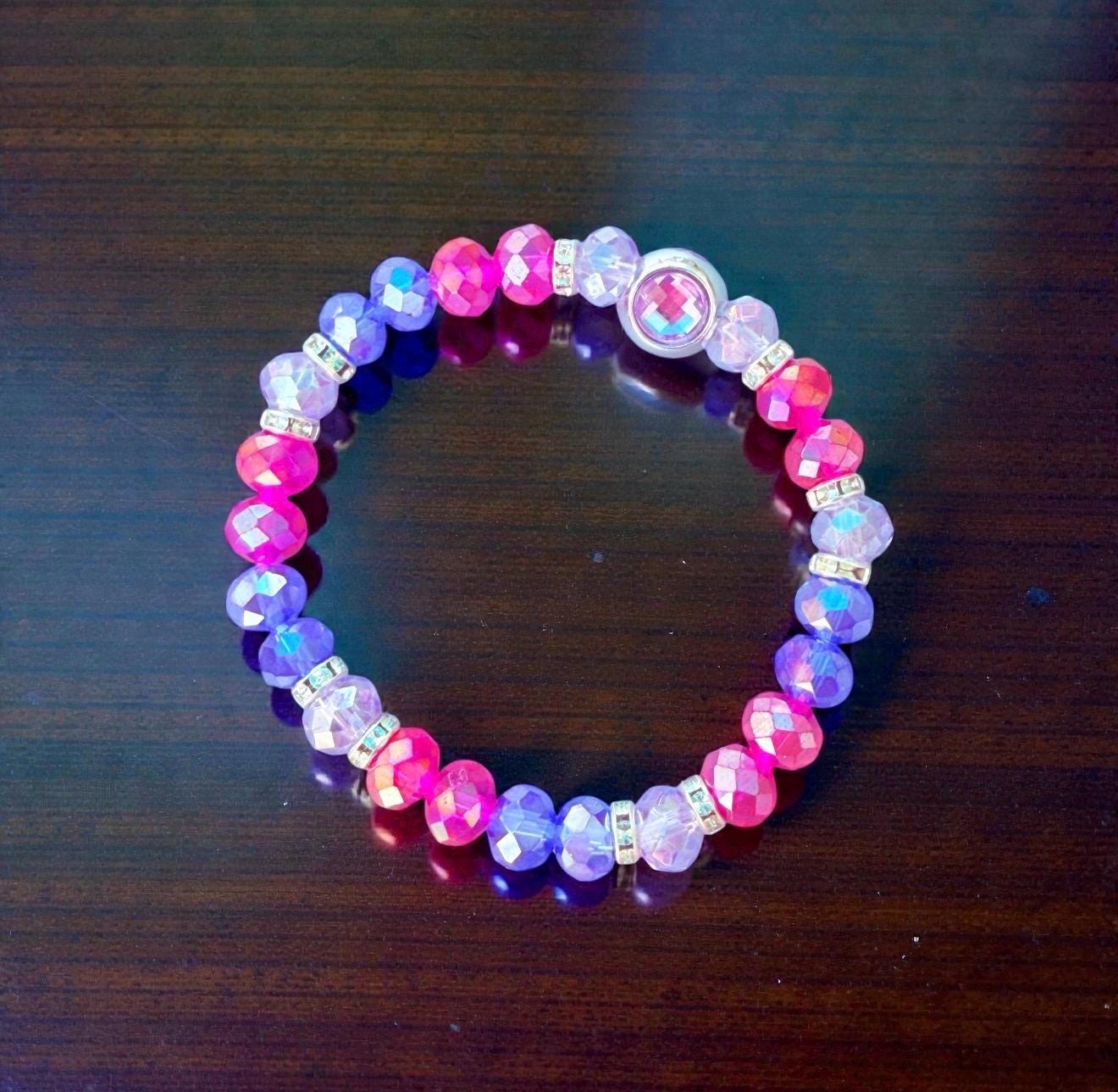 Bisexual Pride Piece - Glass Faceted Beaded Stretch Bracelet LGBTQIA+