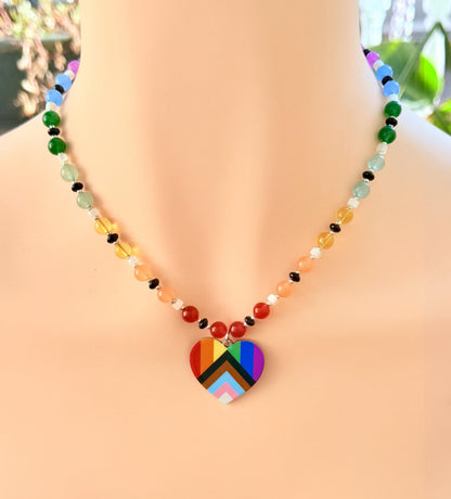 Pride Ally Pendant - Handmade Beaded Gemstone Statement Piece