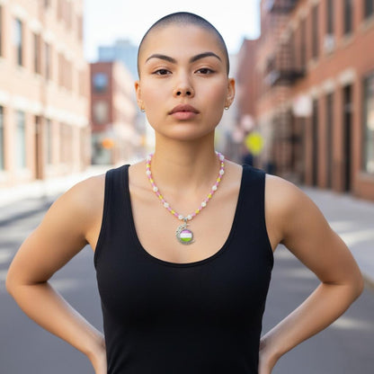 Gender Queer Pride Necklace - LGBTQIA+ Jade Handmade Beaded Necklace - Statement Piece