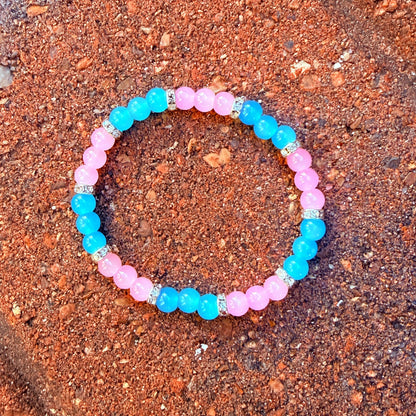 Transgender Pride Glass Beaded Stretch Bracelet – Sparkling Rhinestone Accents
