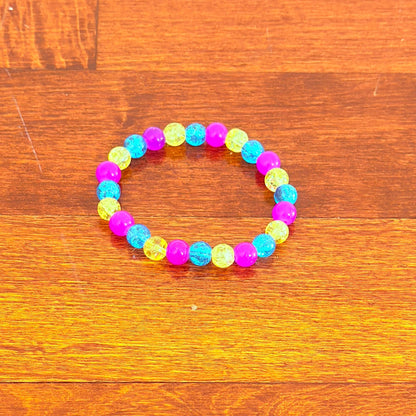 Pansexual Pride Beaded Bracelet – LGBTQIA+ Handmade Crackle Glass Jewelry
