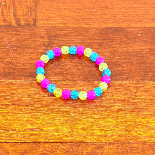 Pansexual Pride Beaded Bracelet – LGBTQIA+ Handmade Crackle Glass Jewelry