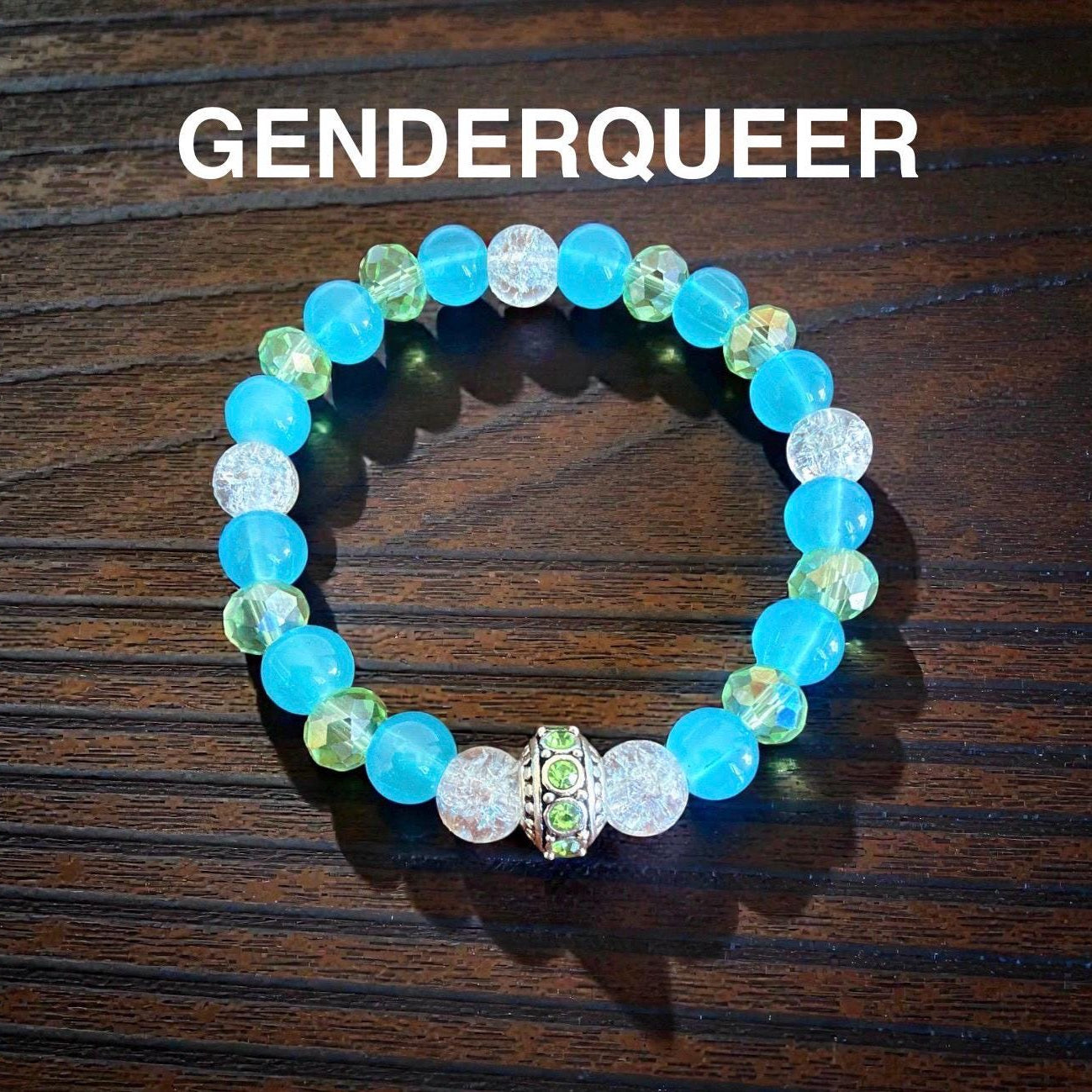 Genderqueer Pride Faceted Glass Stretch Bracelet – Sparkling Rhinestone Accent