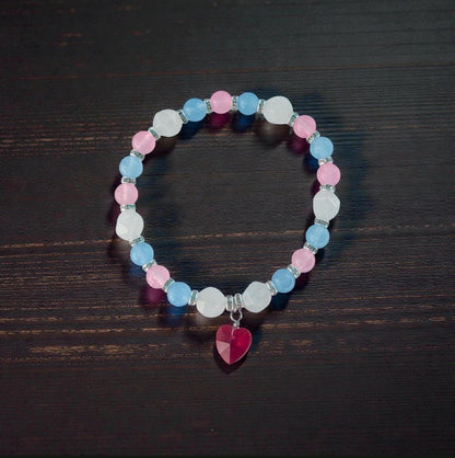 Ageplay Pride Piece - Jade Beaded Stretch Bracelet with Glass Heart Charm - LGBTQIA+