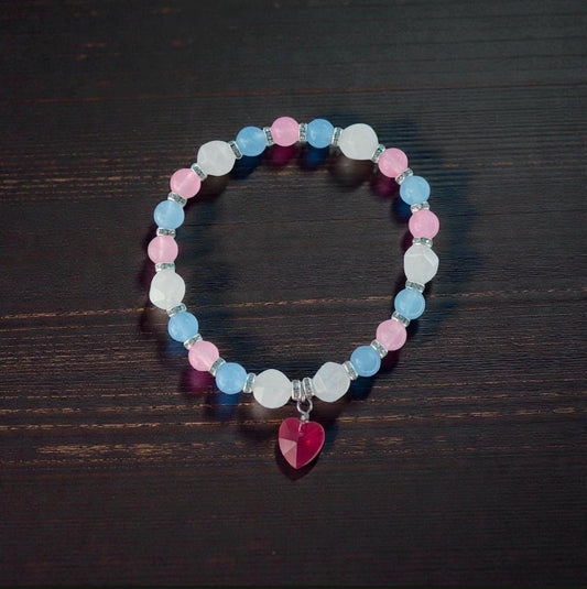 Ageplay Pride Piece - Jade Beaded Stretch Bracelet with Glass Heart Charm - LGBTQIA+