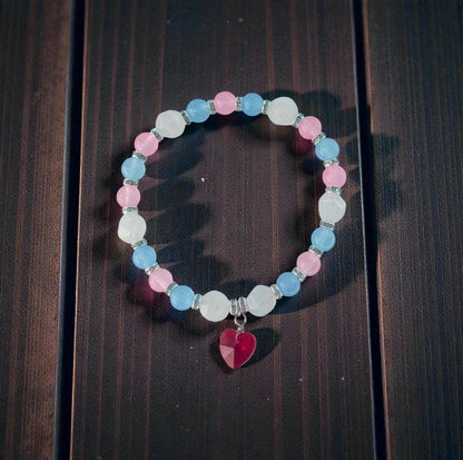 Ageplay Pride Piece - Jade Beaded Stretch Bracelet with Glass Heart Charm - LGBTQIA+