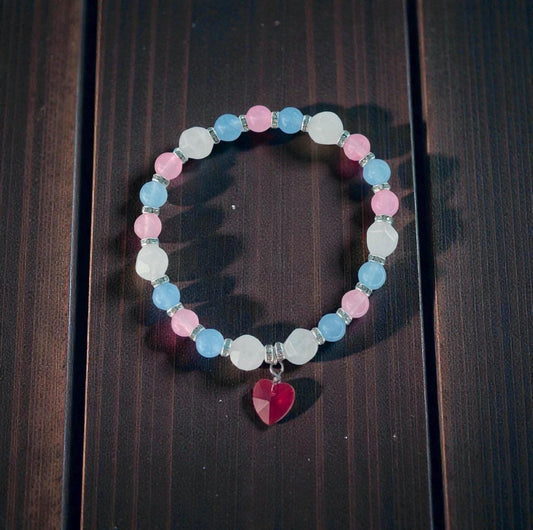 Ageplay Pride Piece - Jade Beaded Stretch Bracelet with Glass Heart Charm - LGBTQIA+