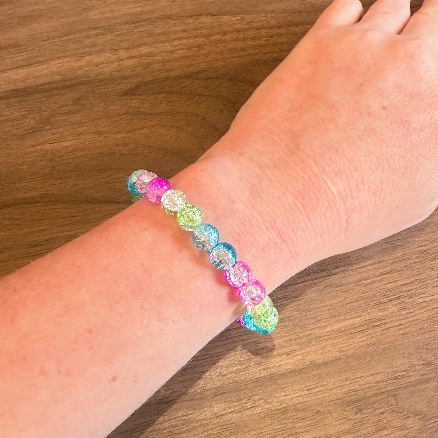 Polysexual Pride Bracelet - Glass Bead Stretch Cord LGBTQIA+ Statement Piece