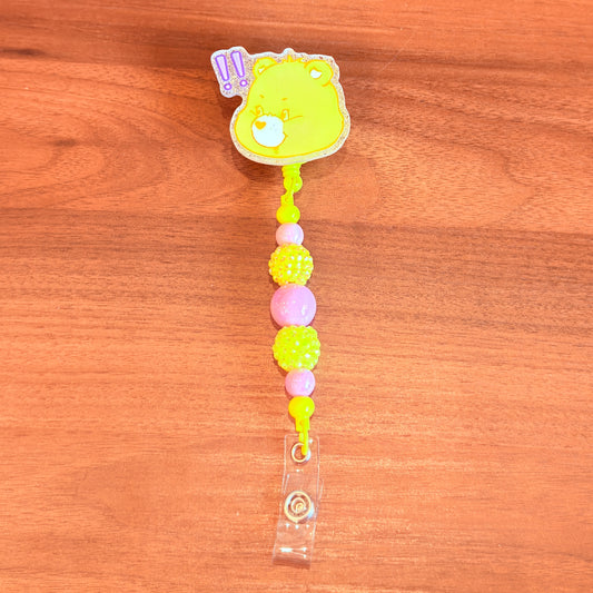 Cute Bear Badge Reel, Interchangeable Beaded Badge Reel, Emotional Support Bear ID Holder, Rhinestone Acrylic Badge Clip, Nurse Teacher Gift