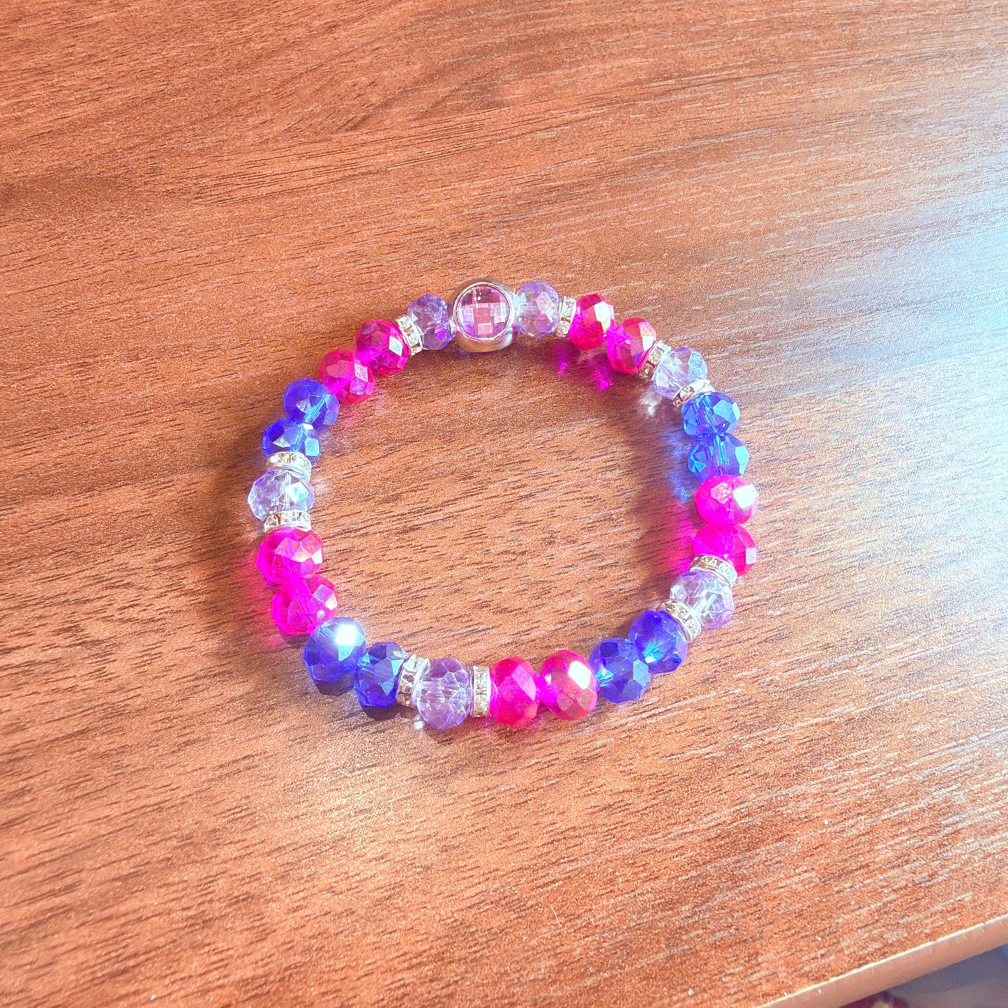 Bisexual Pride Piece - Glass Faceted Beaded Stretch Bracelet LGBTQIA+