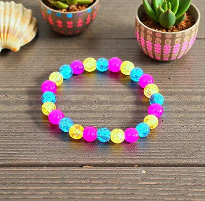 Pansexual Pride Beaded Bracelet – LGBTQIA+ Handmade Crackle Glass Jewelry