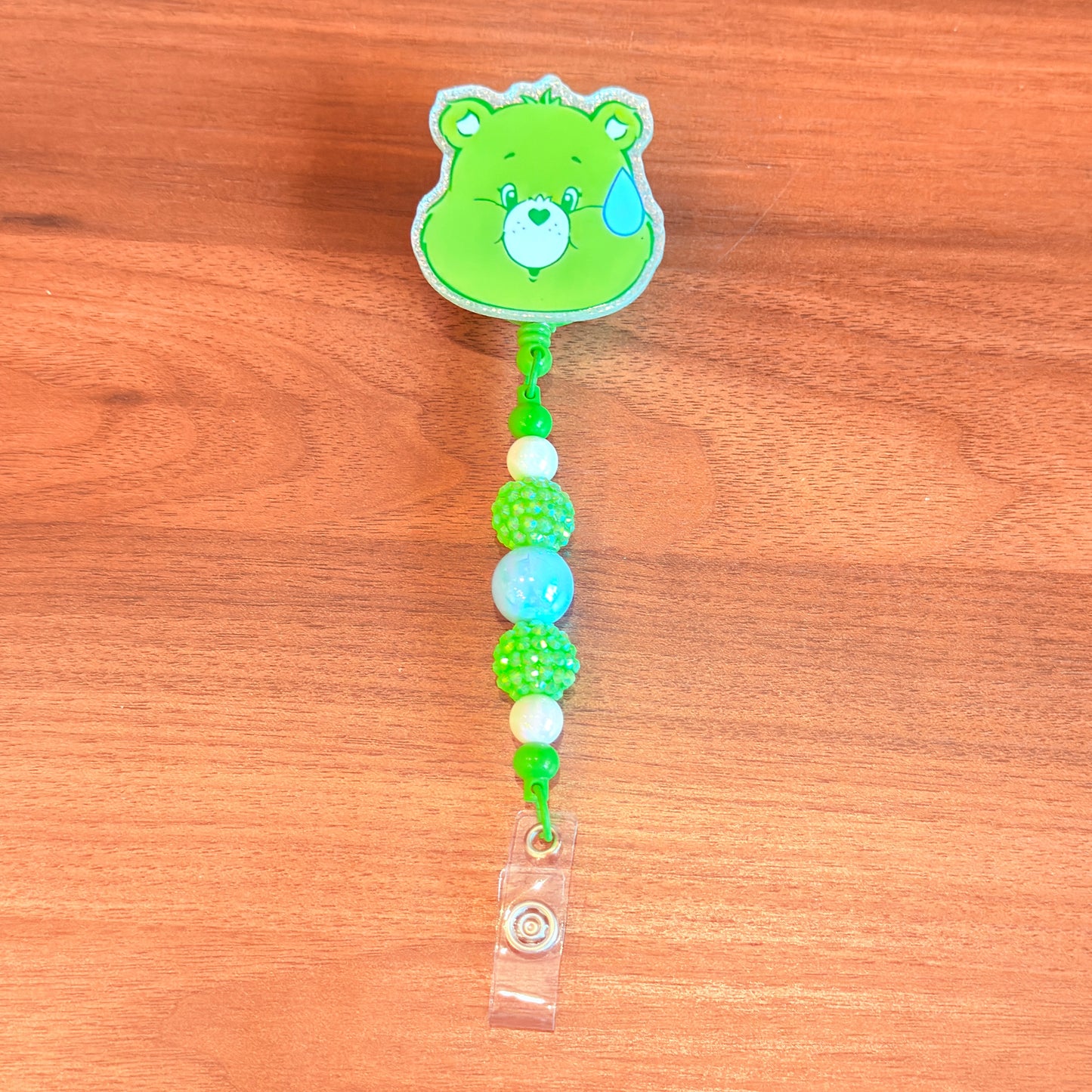 Cute Bear Badge Reel, Interchangeable Beaded Badge Reel, Emotional Support Bear ID Holder, Rhinestone Acrylic Badge Clip, Nurse Teacher Gift