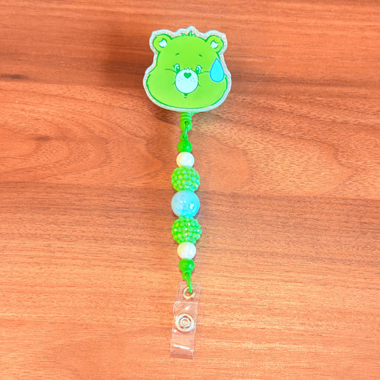 Cute Bear Badge Reel, Interchangeable Beaded Badge Reel, Emotional Support Bear ID Holder, Rhinestone Acrylic Badge Clip, Nurse Teacher Gift