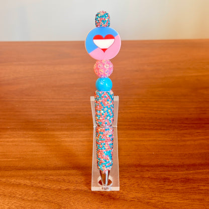 Ageplay Pride Rhinestone Beaded Pen | Super Sparkly Retractable Pen