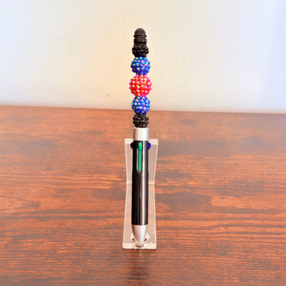 Leather Pride Beaded Acrylic Rhinestone 4-in-1 Pen