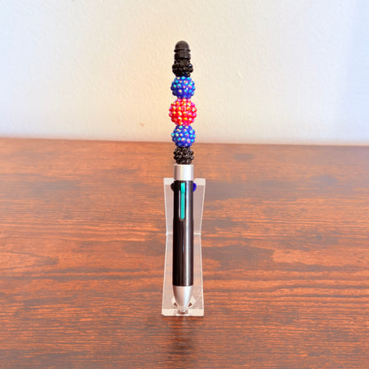 Leather Pride Beaded Acrylic Rhinestone 4-in-1 Pen