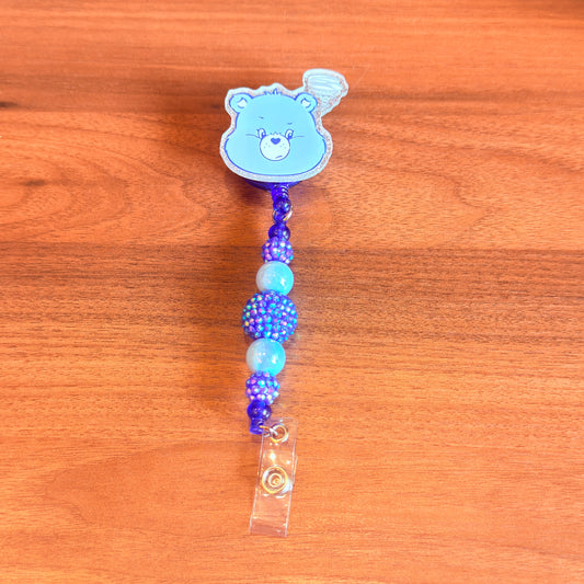 Blue Bear Interchangeable Badge Reel, Rhinestone Acrylic ID Holder