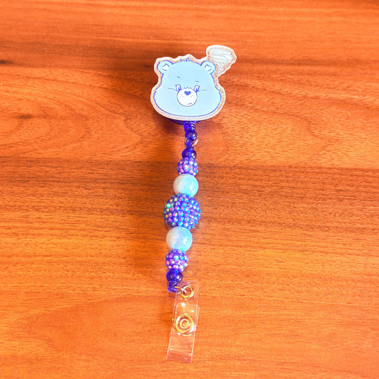Blue Bear Interchangeable Badge Reel, Rhinestone Acrylic ID Holder