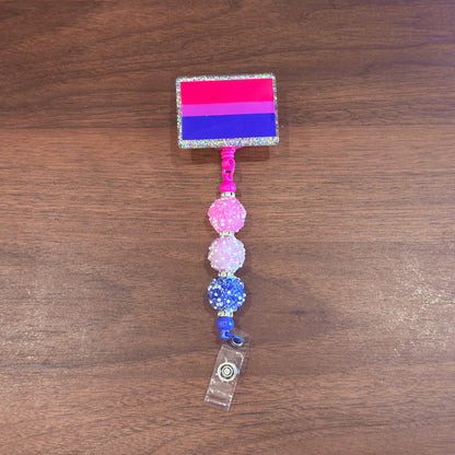 Bisexual Pride Acrylic Beaded Badge Reel - LGBT Interchangeable ID Clip