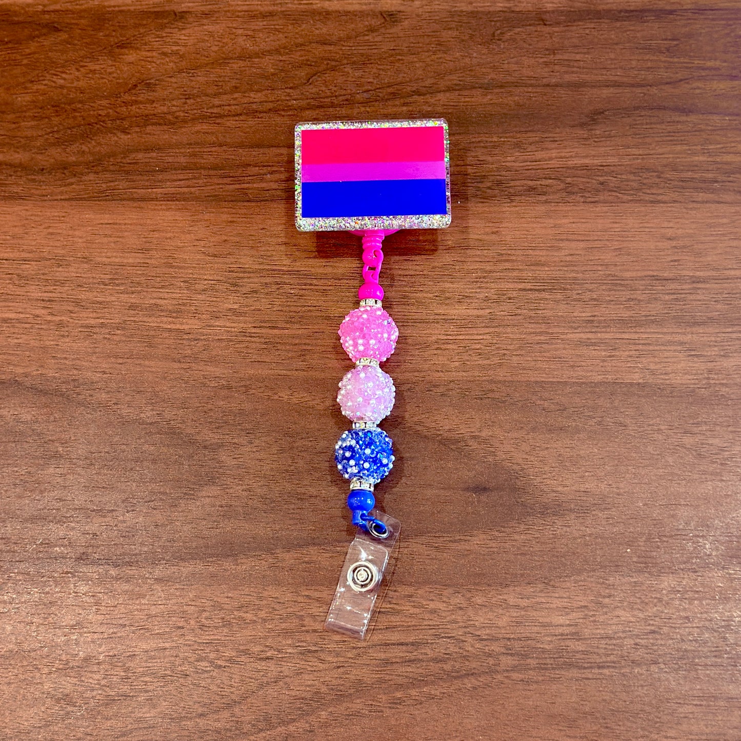 Bisexual Pride Acrylic Beaded Badge Reel - LGBT Interchangeable ID Clip