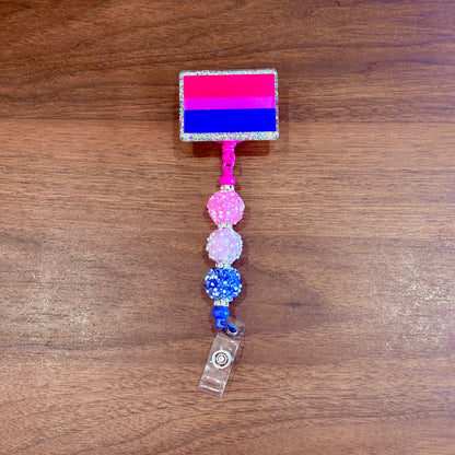 Bisexual Pride Acrylic Beaded Badge Reel - LGBT Interchangeable ID Clip