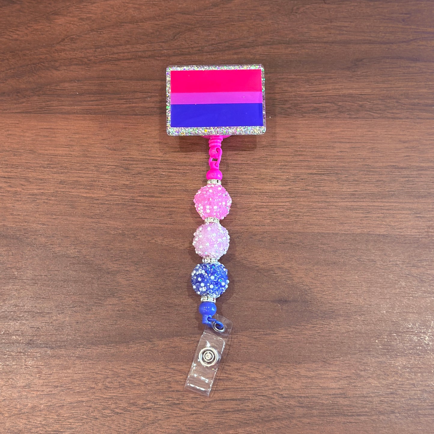 Bisexual Pride Acrylic Beaded Badge Reel - LGBT Interchangeable ID Clip