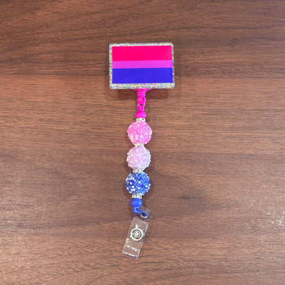 Bisexual Pride Acrylic Beaded Badge Reel - LGBT Interchangeable ID Clip