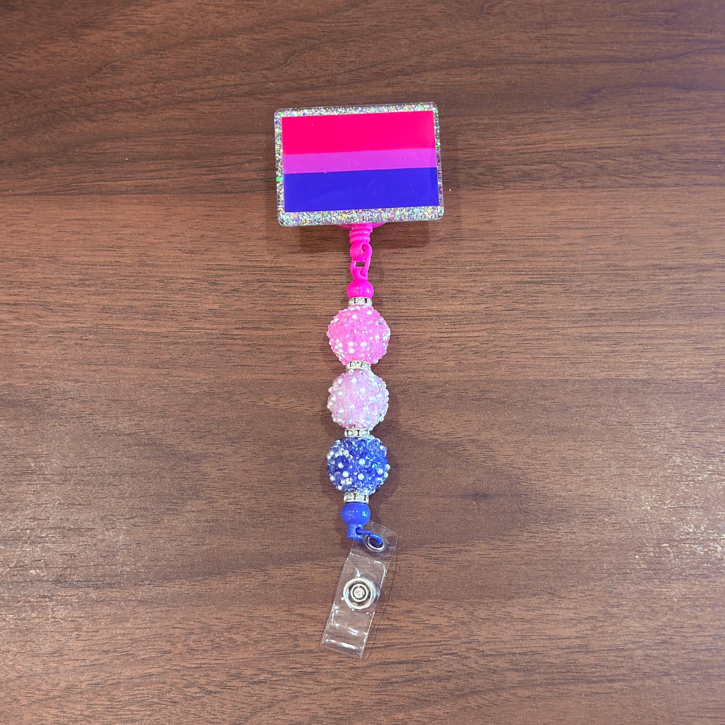 Bisexual Pride Acrylic Beaded Badge Reel - LGBT Interchangeable ID Clip
