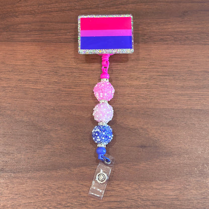 Bisexual Pride Acrylic Beaded Badge Reel - LGBT Interchangeable ID Clip