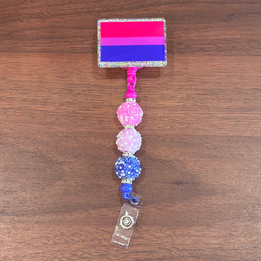 Bisexual Pride Acrylic Beaded Badge Reel - LGBT Interchangeable ID Clip
