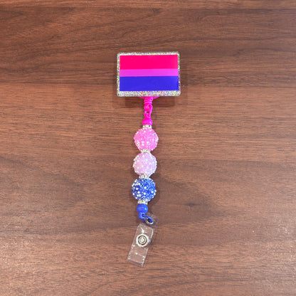 Bisexual Pride Acrylic Beaded Badge Reel - LGBT Interchangeable ID Clip